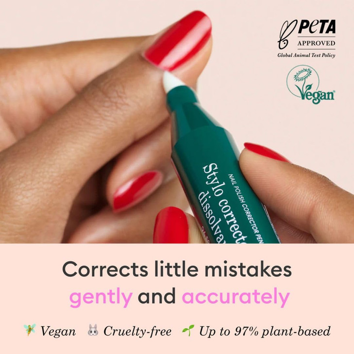 Manucurist Nail Polish Corrector Pen - Gel Nail Polish Corrector Pen + 3 Tapered Refill Tips - Acetone Free, Bio-Sourced Nail Polish Remover Brush -