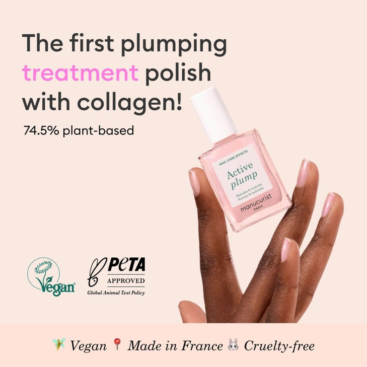 Manucurist Active Plump Nail Polish & Care - Collagen & Peach Extract - No Lamp - Nail Hydrator with Ultra-Glossy Baby Rose Shimmer for Instant Plump