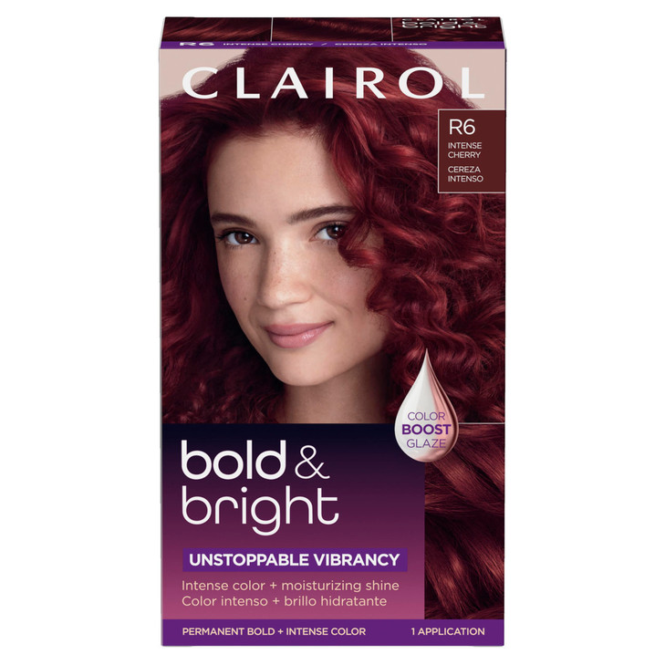 Clairol Bold & Bright Permanent Hair Dye, R6 Intense Cherry Hair Color | Intense Vibrancy + Moisturizing Shine | Includes Color Boost Glaze to Amplif