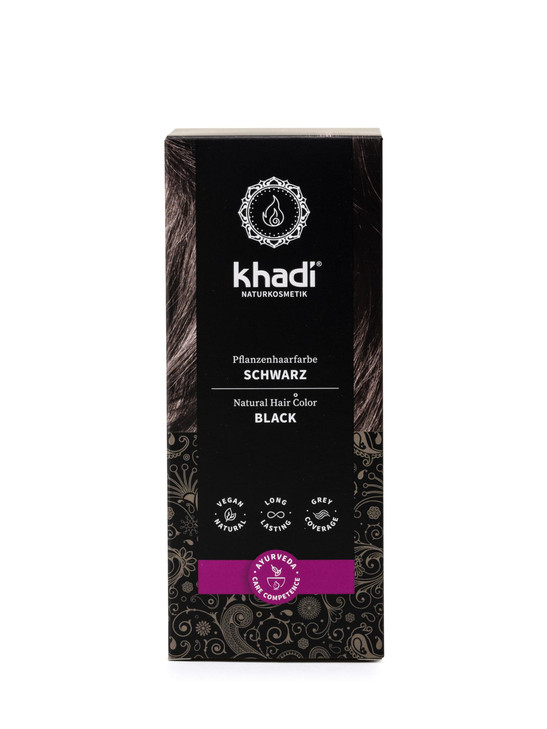 khadi BLACK Natural Hair Color - Colors your hair in a mysterious deep black, without a blue tint - 100% plant-based, natural & vegan - 3.5 oz