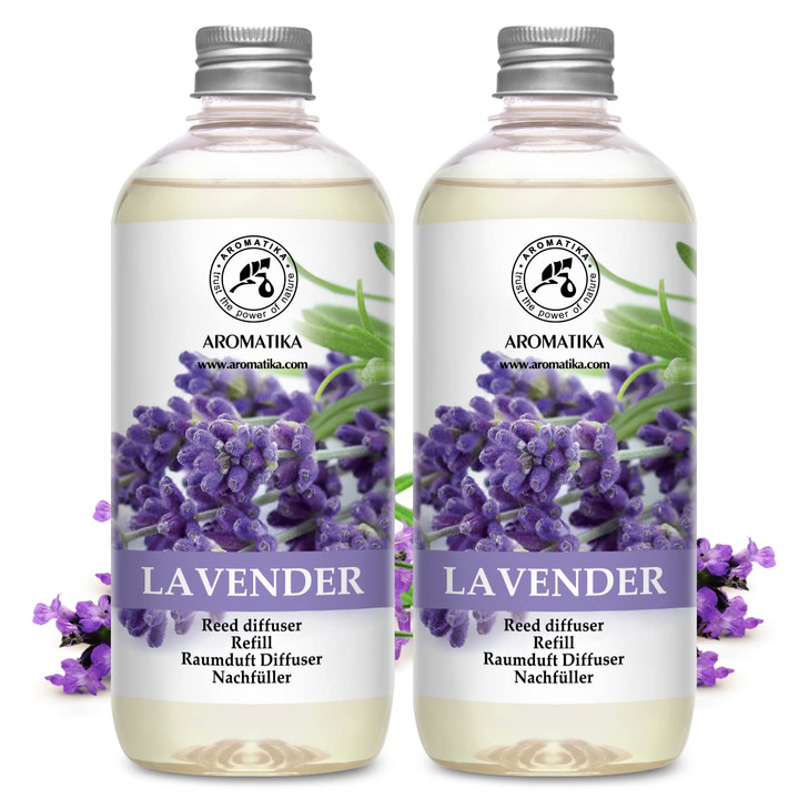 Reed Diffuser Refill Lavender with Lavender Essential Oil 34 Fl Oz - 2 x 500ml - Fragrance Oil Reed Diffuser Refill - Room Diffuser Refill - Lavender