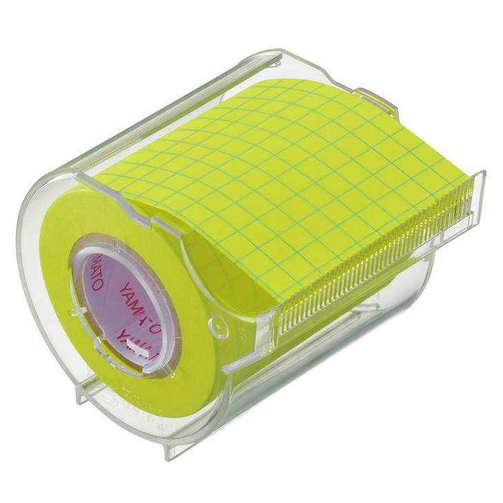 Yamato Memoc Roll Tape, Self-Stick Memo Paper Tape, with Tape Dispenser, 50mm x 10m, 5mm Squared, Yellow, 1 ea. (NRK-50CH-LH)