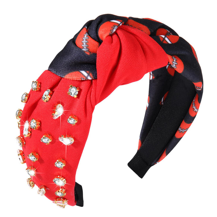 Game Day Headbands, Football Baseball Headband for Women, Rhinestone Crystal Knotted Headbands Bejeweled Embellished Wide Top Knot Headband Sports Ha