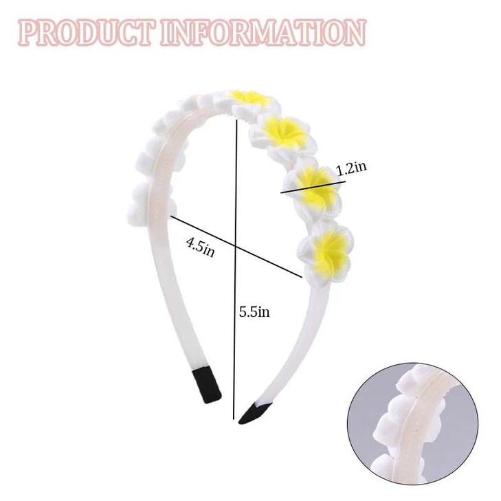 Guqqeuc White Hawaiian Floral Headband Plumeria Hairband for Girls Summer Beach, Wedding Prom Headpiece