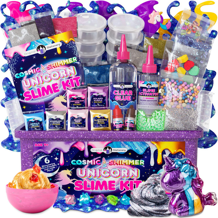 Original Stationery Unicorn Slime Kit for Girls Ages 712, DIY Shimmer Slime Set with Glow-in-The-Dark, Pearlescent, Holographic & Glitter Slimes, Cr