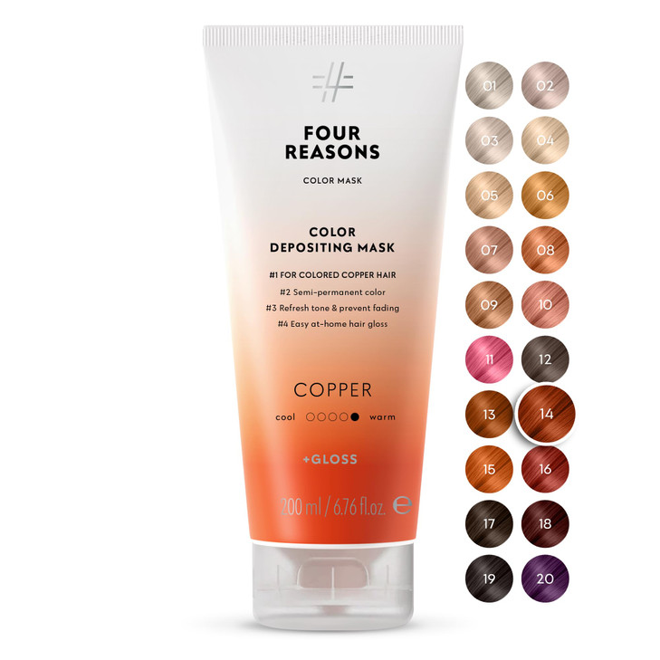 FOUR REASONS Color Mask, Copper (27 Colors)  Hair Gloss & Color Depositing Conditioner  Semi Permanent Hair Toner for Color-Treated Hair Color For