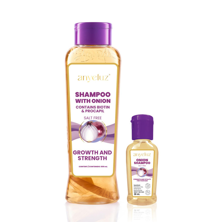ANYELUZ Kit Duo Onion Shampoo + Mini Travel Size, Hair Care & Hydration, Oil-Control & Deep Cleansing, Shine-Enhancing & Strengthening Formula, Natur