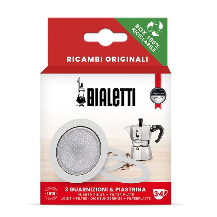 Bialetti Spare Parts, Includes 3 Gaskets and 1 Plate, Compatible with Moka Express, Fiammetta, Break, Happy, Dama, Moka Melody, Alpina, Moka Timer an