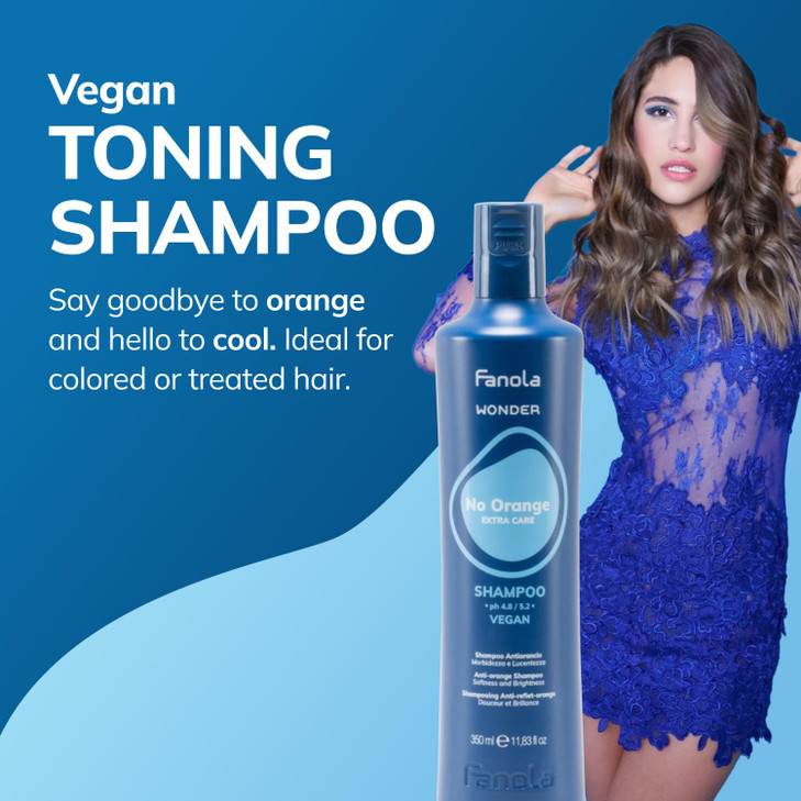 Fanola Wonder Blue Shampoo for Brunettes - Toning Hair Color Shampoo for Light Brown to Platinum Strands - Neutralizes Orange & Brassy Tones - Vegan