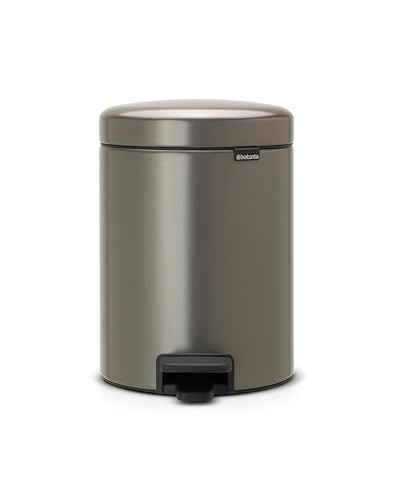 Brabantia Step-On XS Trash Can | Platinum | 1.3 Gallon / 5L | Bathroom, Bedroom, Office Trash Can with Light Pedal Opening, Handle & Removable Inner
