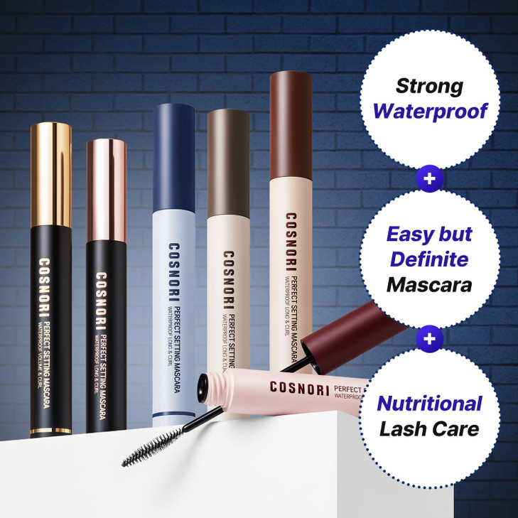 COSNORI Perfect Setting Waterproof Mascara Long&Curl 02 Cozy Brown  Long Lasting Smudge - Brown Mascara - Soft Definition for Blue & Green Eyes - K