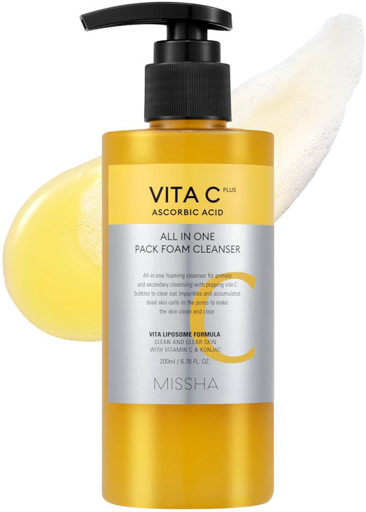 MISSHA Vita C All-In-One Bubble Foam Facial Cleanser 6.76 Fl oz / 200ml- Deep Pore Detox, Magic Bubbles with 99% Pure Vitamin C, Korean Face Wash - R