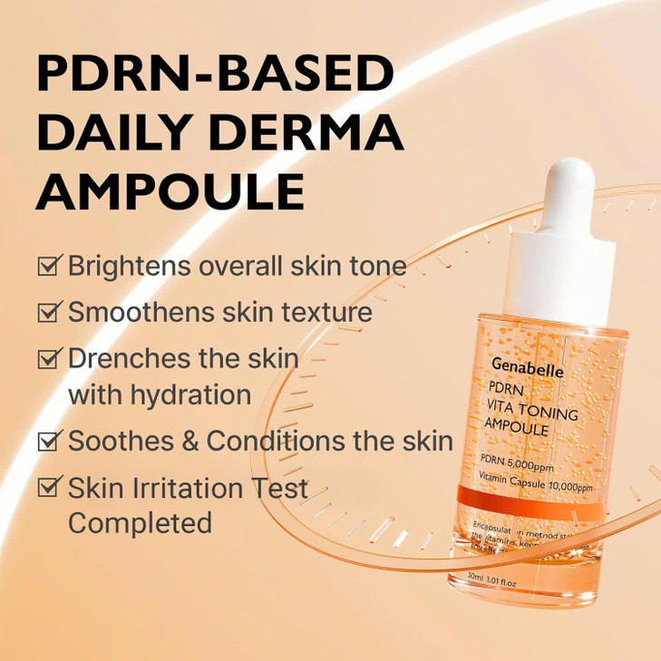 Genabelle PDRN Vita Toning Ampoule JUMBO SIZE - Lightweight Glass Skin & Toning Ampoule with Vitamin B, C, E, PDRN, Serum for Blemishes, Fine Lines a