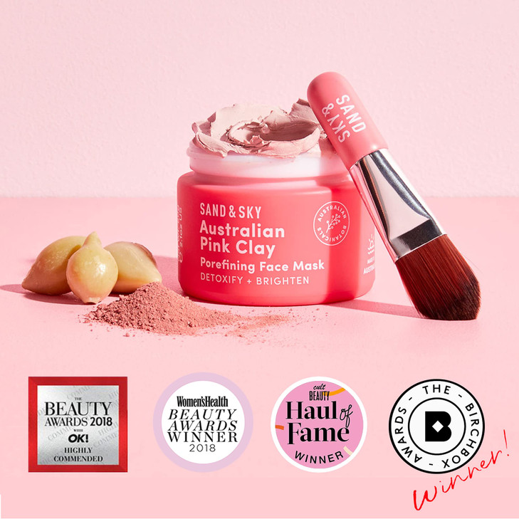 Sand & Sky Clay Mask for Face Pore Minimizer - Australian Pink Clay Detoxifying Face Mask for Pores, Kaolin Clay Mask, Brightening Vitamin C Formula,