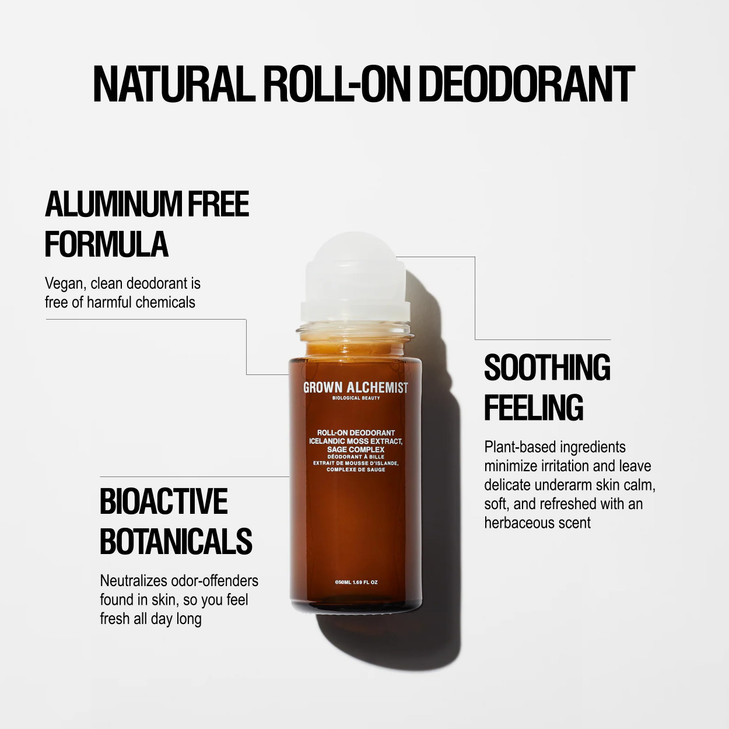 Grown Alchemist Roll-On Deodorant, Natural Aluminum Free, Icelandic Moss Extract & Sage Complex, 1.69 Ounce (50ml)