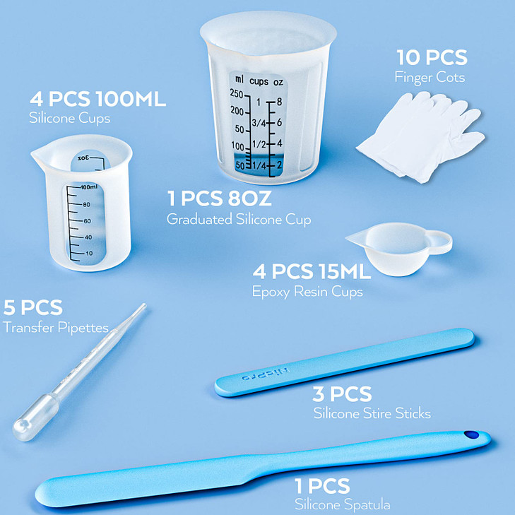 Silicone Resin Measuring Cups Tool Kit- Nicpro 250 & 100 ml Measure Cups, Silicone Popsicle Stir Sticks & Spatula, Pipettes, Gloves for Epoxy Resin M