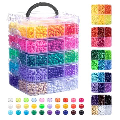 Simetufy 6000Pcs Pony Beads, 30 Colors 6x9MM Kandi Beads Bulk for Crafts Bracelet Making Hair Braiding Jewelry Key Chains DIY Crafts Christmas Gifts