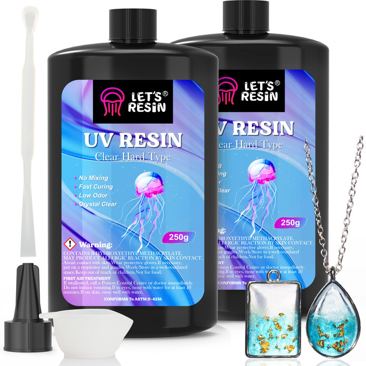 LET'S RESIN UV Resin, Upgraded 500g Crystal Clear UV Resin Hard, Low Odor Ultraviolet Epoxy Resin, UV Light Cure Solar Sunlight Activated Glue for Je