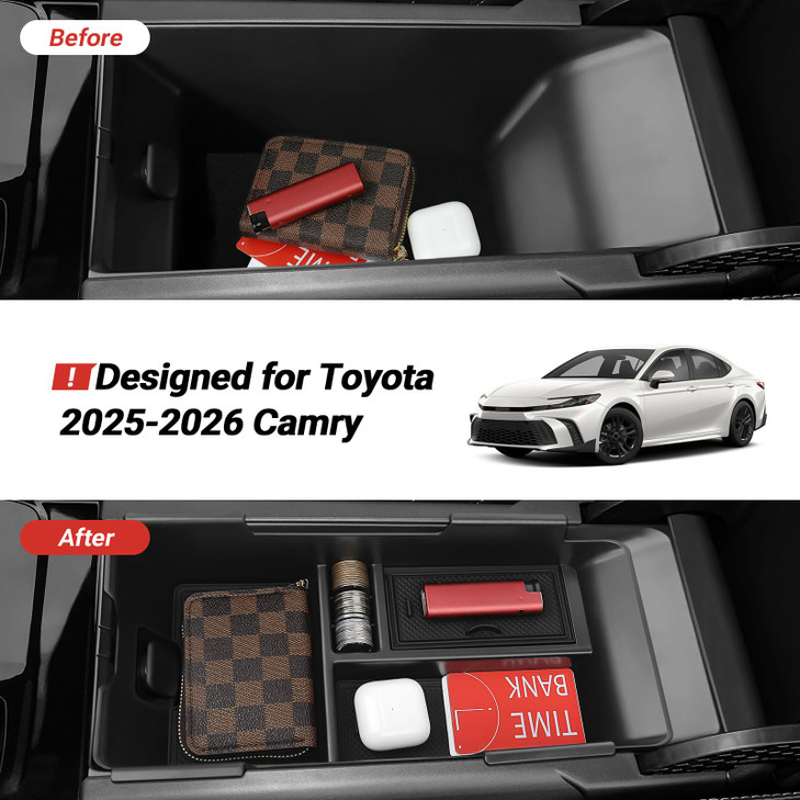 Bercicci 3PCS Center Console Organizer Compatible with Toyota 2025 2026 Camry Accessories Silicone Wireless Charging Anti-Slip Mat ABS Material Armre