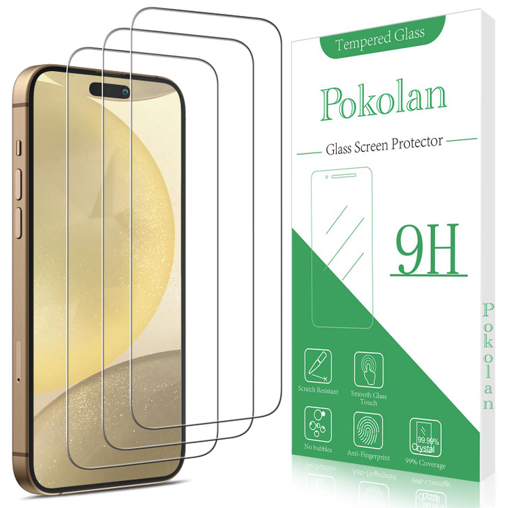 Pokolan 3 Pack Screen Protector for iPhone 16 Pro (6.3-inch) Tempered Glass, 9H Hardness, Case Friendly, Anti Scratch, HD Clear