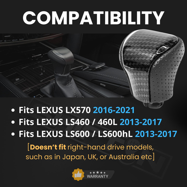 SHIFTIN Leather & Carbon Fiber Wood Trim Gear Shift Knob Gearbox Shifter for Lexus LS460 F-Sport LS-460-L LS600 LS-600h-L and Fits Lexus LX570 LX 570
