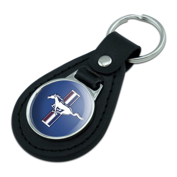 GRAPHICS & MORE Black Leather Ford Mustang Logo Keychain