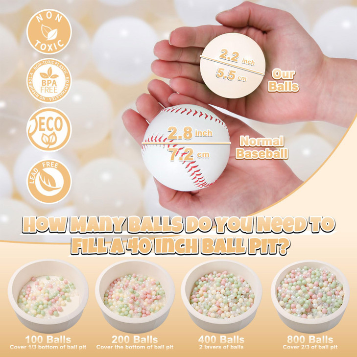 GOGOSO Ball Pit Balls Plastic Playballs for Baby Toddlers Kids Boys Girls Playhouse Decor Play Pool Fun Phthalate-Free BPA-Free Bath Toy White Beige