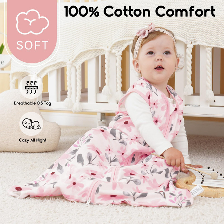 Yoofoss Baby Sleep Sack 0-6 Months 0.5 Tog Wearable Blanket for Baby, 3 Pack 100% Organic Cotton Infant Toddler Sleeping Sack 2-Way Zipper Lightweigh