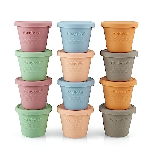 PandaEar 12 Pack Silicone Baby Food Storage Containers, 4 oz Reusable Small Snack Containers Freezer Storage with Airtight Lids Leak Proof for Infant