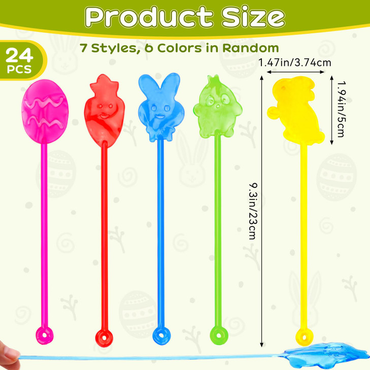 VICROIC 24 PCS Easter Sticky Hands, Stretchy Bunny Carrot Egg Chick rubbery Sticky Hands Toys Bulk for Easter Gifts, Prizes, Goodie Bag Stuffers, Par
