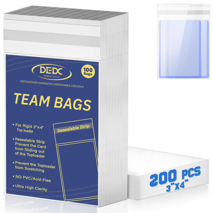 DEDC 200 Pcs Card Sleeves Team Bags for Trading Cards, Team Bag Fit 3x4inch 35PT Top Loaders for Trading Card Shipping Sports Graded Card Sleeves Pro