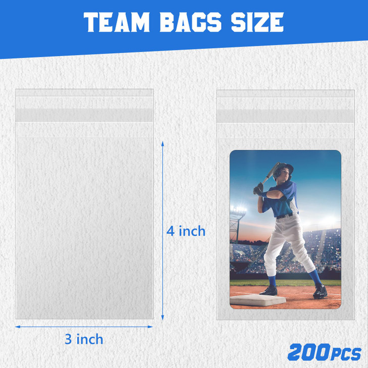 DEDC 200 Pcs Card Sleeves Team Bags for Trading Cards, Team Bag Fit 3x4inch 35PT Top Loaders for Trading Card Shipping Sports Graded Card Sleeves Pro