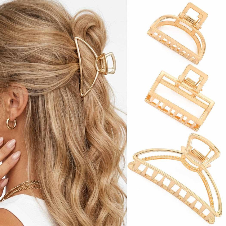 BARTOSI Metal Claw Clips Gold Hair Clips Small Hair Jaw Clamps Stylish Hair Accessories for Women and Girls (Pack of 3)