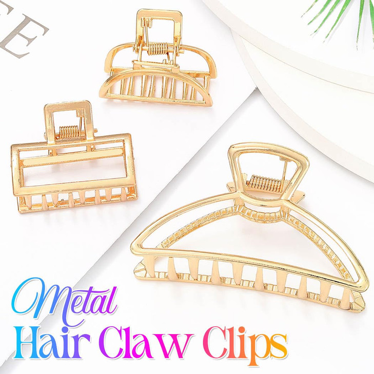 BARTOSI Metal Claw Clips Gold Hair Clips Small Hair Jaw Clamps Stylish Hair Accessories for Women and Girls (Pack of 3)
