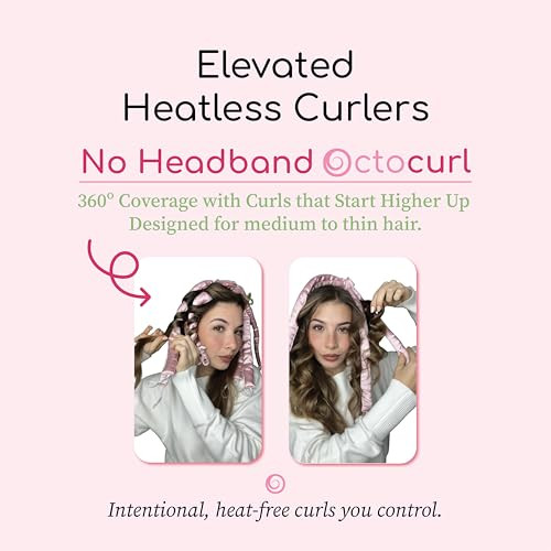 Octocurl No Headband Heatless Curlers for Medium to Thin Hair  Lightweight Curling System for Controlled, 360° Heat-Free Curls