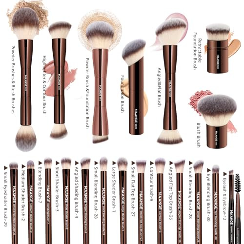 MAANGE 20 Pcs Makeup Brushes with Gift Box, Double-End Multi-functional Makeup Brushes for Blending Liquid Powder Concealer Cream Blush Buffe,CoffeeB