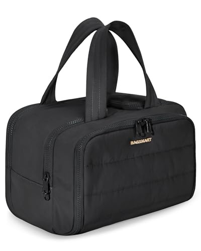 BAGSMART Travel Toiletry Bag, Lightweight Large Wide-open Travel Bag for Women, Puffy Cosmetic Makeup Bag Organizer with Handle for Accessories,Essen