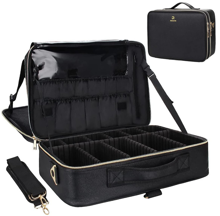 Relavel Makeup Case Large Makeup Bag Professional Train Case 16.5 inches Travel Cosmetic Organizer Brush Holder Waterproof Makeup Artist Storage Box,