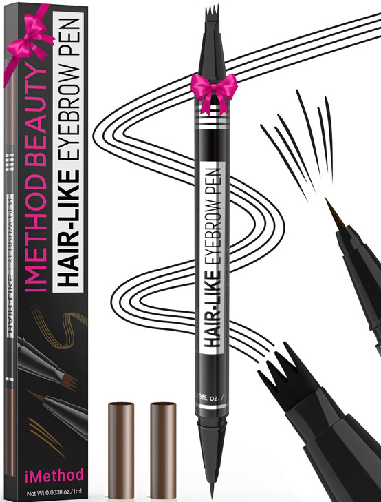iMethod Microblading Eyebrow Pen - Eyebrow Pencil Magical 2-in-1 Dual-Ended Eye Brow Pencils for Women with 4-Fork-Tip & Ultra Precise Brush-Tip Crea