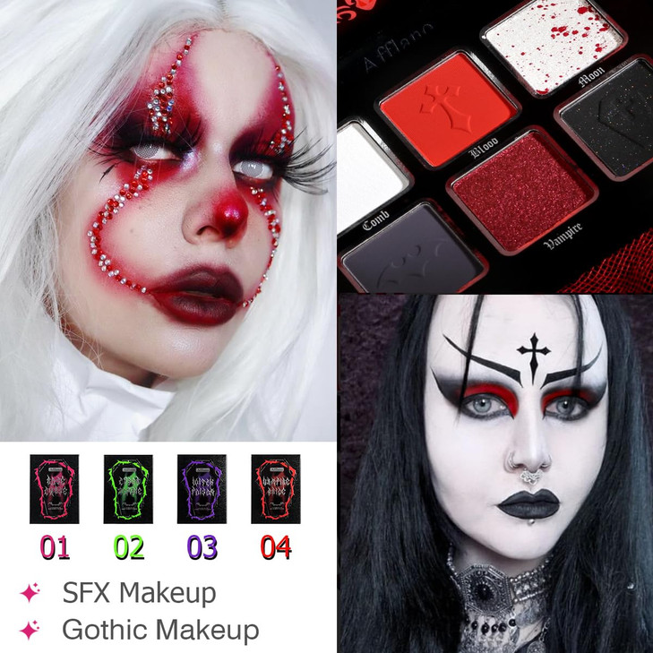 Afflano Red Black Eyeshadow Goth Makeup Palette, Vampire Blood Red Halloween Makeup Palette, Burgundy Dark Smokey Eye Shadow Palette Pigmented, Smoky