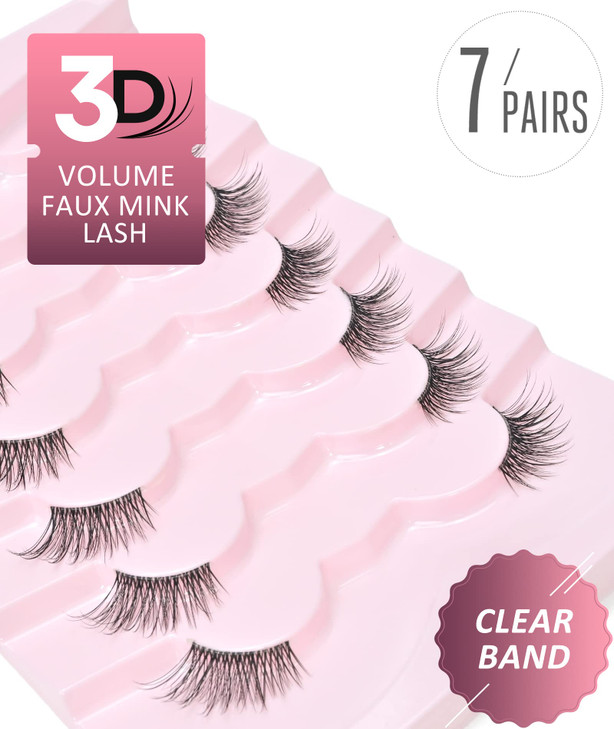 Onlyall Half Eyelashes Corner Lashes Natural Lashes Half Lashes Wispy End Lashes Corner Eyelashes 3/4 Lashes Clear Band Lashes 7 Pairs C05 (10MM-15MM
