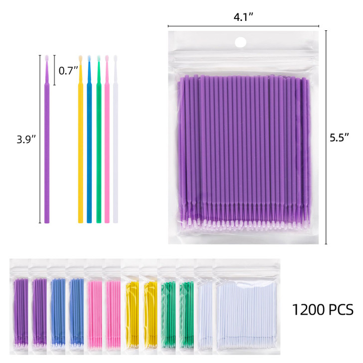 Tbestmax 1200 Pcs Micro Applicator Brush, Micro Swabs, Disposable Eye Lashes Mascara Wands for Eyelash Extension, 6 Colors