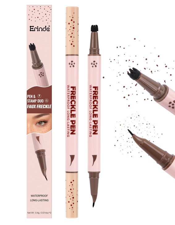 Erinde 2-In-1 Dual-Ended Freckle Pen & Freckle Stamp, Waterproof Freckles Makeup Kit with Precise Curved Tip for Natural, Lifelike Faux Freckles, Lon