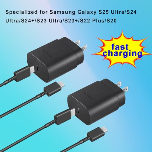 2-Pack Fast Type C Charger, Type C Charger Fast Charging Block with 4FT USB C Cable Compatible with S24U/S23/S22/S21/S20/i Phone 16/15 (Black) (for S