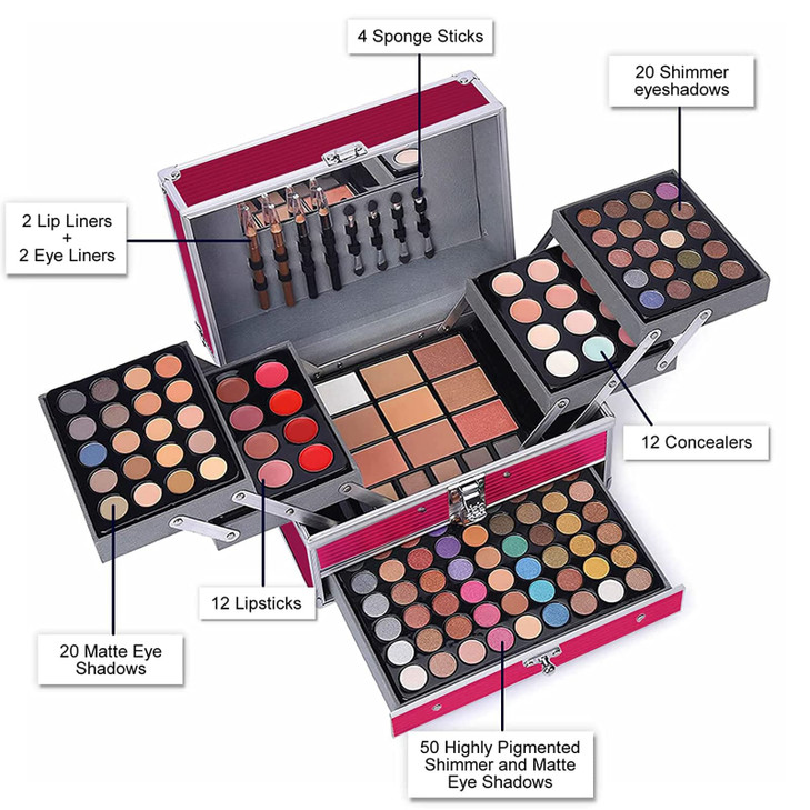 UNIFULL 132 Color All In One Makeup Kit for Women & Girls, Professional Full Set Including Eyeshadow, Lipstick, Concealer, Lip Gloss, Eyeliner, Masca