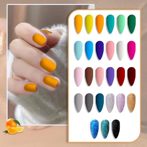 JEWHITENY 30PCS Nail Polish Kit 27 Colors Green Blue Pink Orange Gitter Sock Off Gel Polish with Matte& Glossy Top Base Coat for DIY Nail Art Manucur