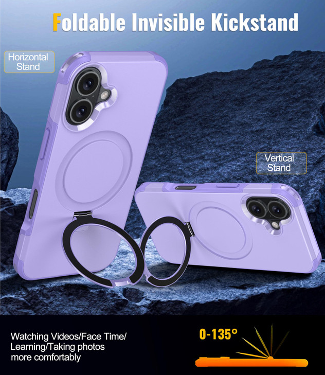 Oterkin Magnetic for iPhone 16 Plus Case Compatible with MagSafe [Foldable Invisible Stand][Tempered Glass Screen Protector & Camera Lens Protector]