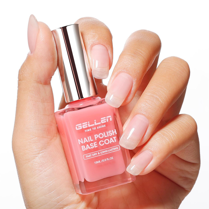 GELLEN Clear Nail Polish Base Coat Sheer Tinted Pink, Natural Color Regular Nail Polish, Calcium Formula Strengthens Nails, Enhances Natural Look, Qu