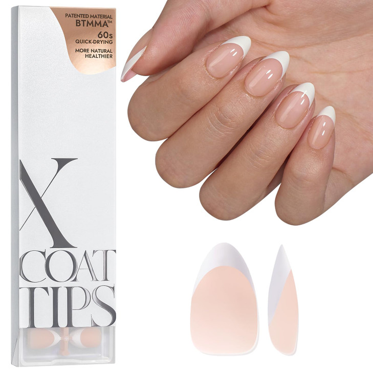 BTArtboxnails Soft Gel Nail Tips - XCOATTIPS French Series French Tip Press on Nails, Short Almond Press On Nails, Nude Acrylic Fake Nails Glue On Na