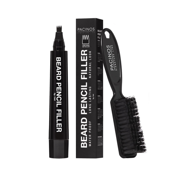 Pacinos Beard Pencil Filler - Water Proof, Long Lasting Coverage & Natural Finish - Beard, Moustache & Eyebrows - Micro-Fork Tip for Seamless Applica